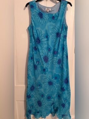 Donna Ricco Blue Floral Sleeveless Shift Dress